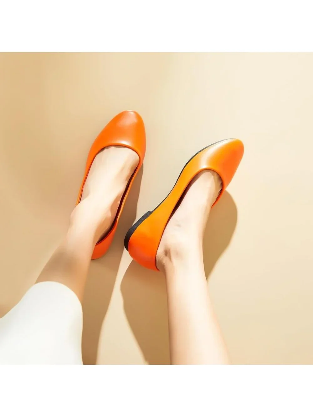 Women's Orange PU Leather Comfortable Ballet Flat Slip on Round Toe Casual Shoes